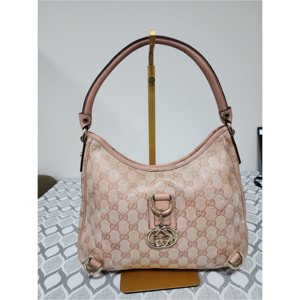 Gucci GG Crystal Canvas Glossy Small Abbey D Ring Shoulder Bag Pink